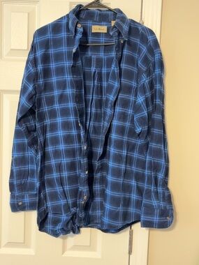 L.L. Bean Men’s Navy and Light Blue Plaid Button-Down Shirt